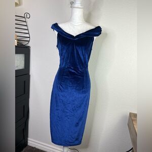 Velvet royal blue bodycon off shoulder cocktail dress